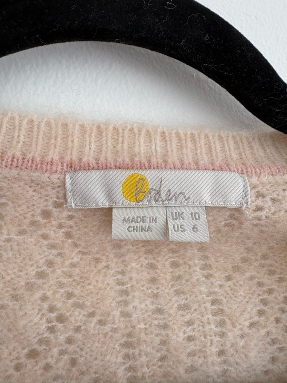 Boden Wool Mohair Blend Fluffy Pointelle Cardigan Ruffle Sleeve V Neck Cream 6 - Picture 9 of 10